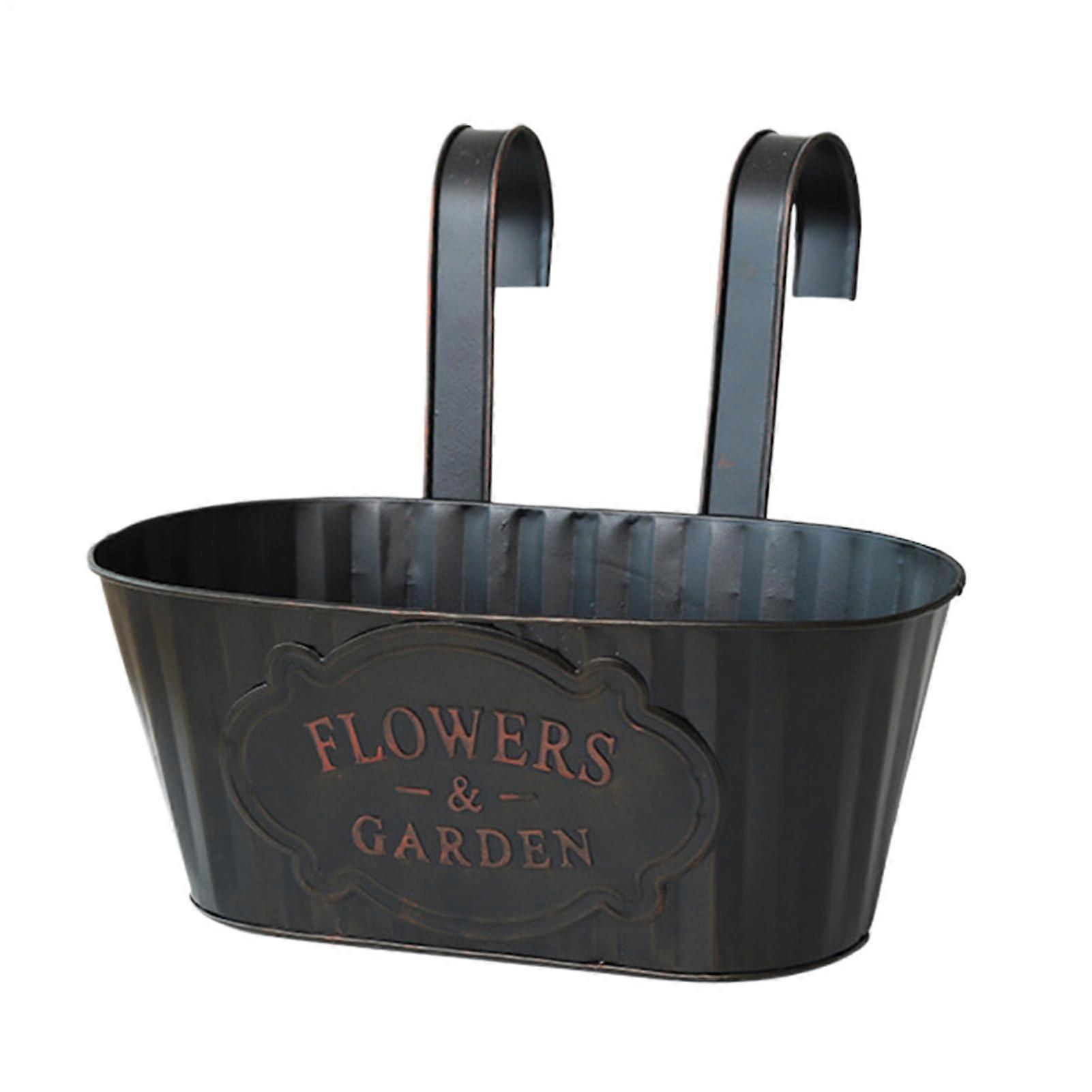 Hanging Planter with Advanced Drainage System, Durable Black Iron Balcony Flower Box for Railing