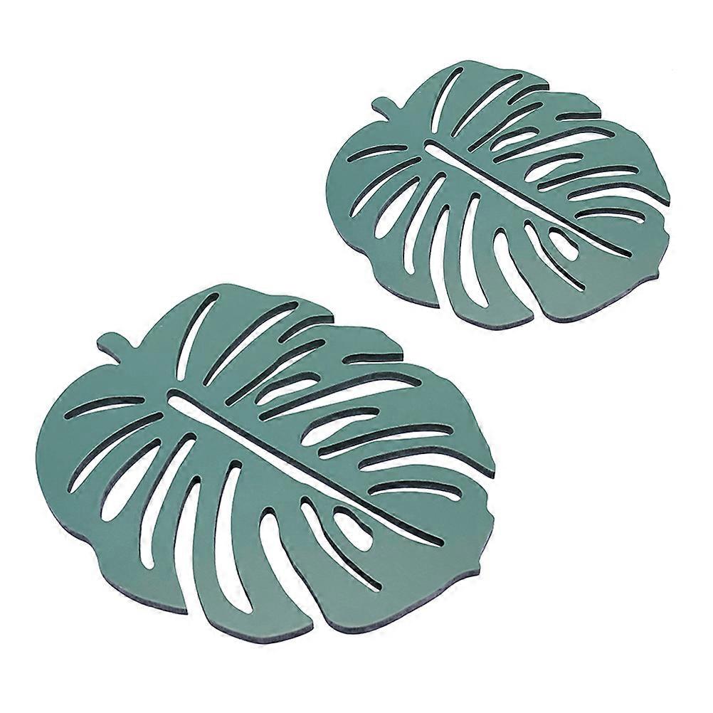 Leaf Shaped Tableware Mat for Home Use 2Pcs Green Bamboo Dining Placemats