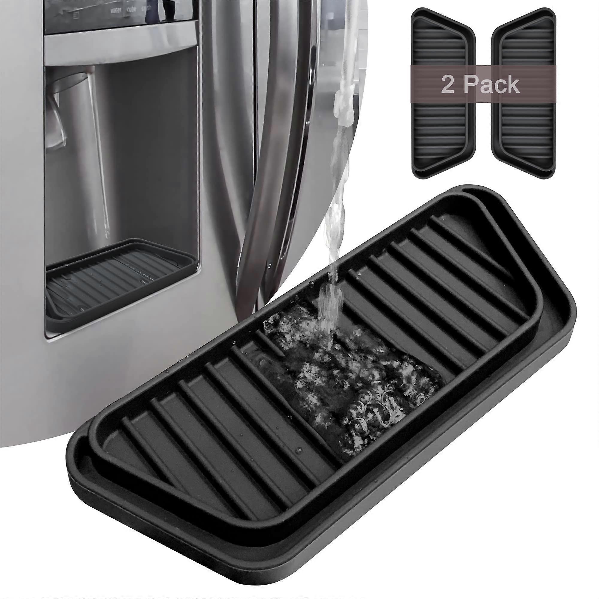 Refrigerator Drip Tray 2 Pack Rectangular Black NonSlip Water Dispenser Spill Catcher Adjustable Fit