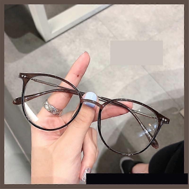 Oversized Round Blue Light Blocking Reading Glasses +150 Brown Frame for Men and Women