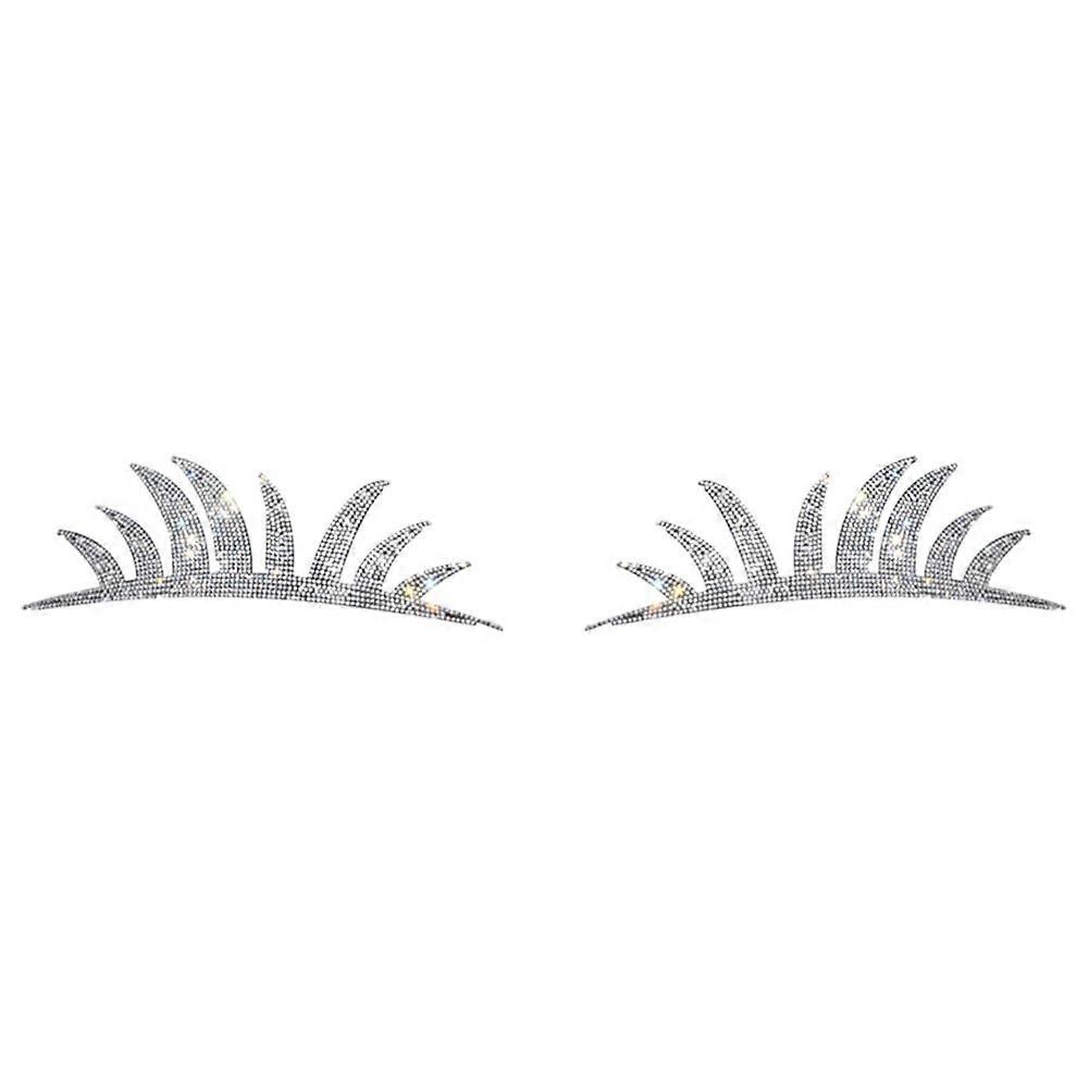 Car Headlight Eyelash Stickers with Bling Crystal Design, Scratch Protection, White Pair