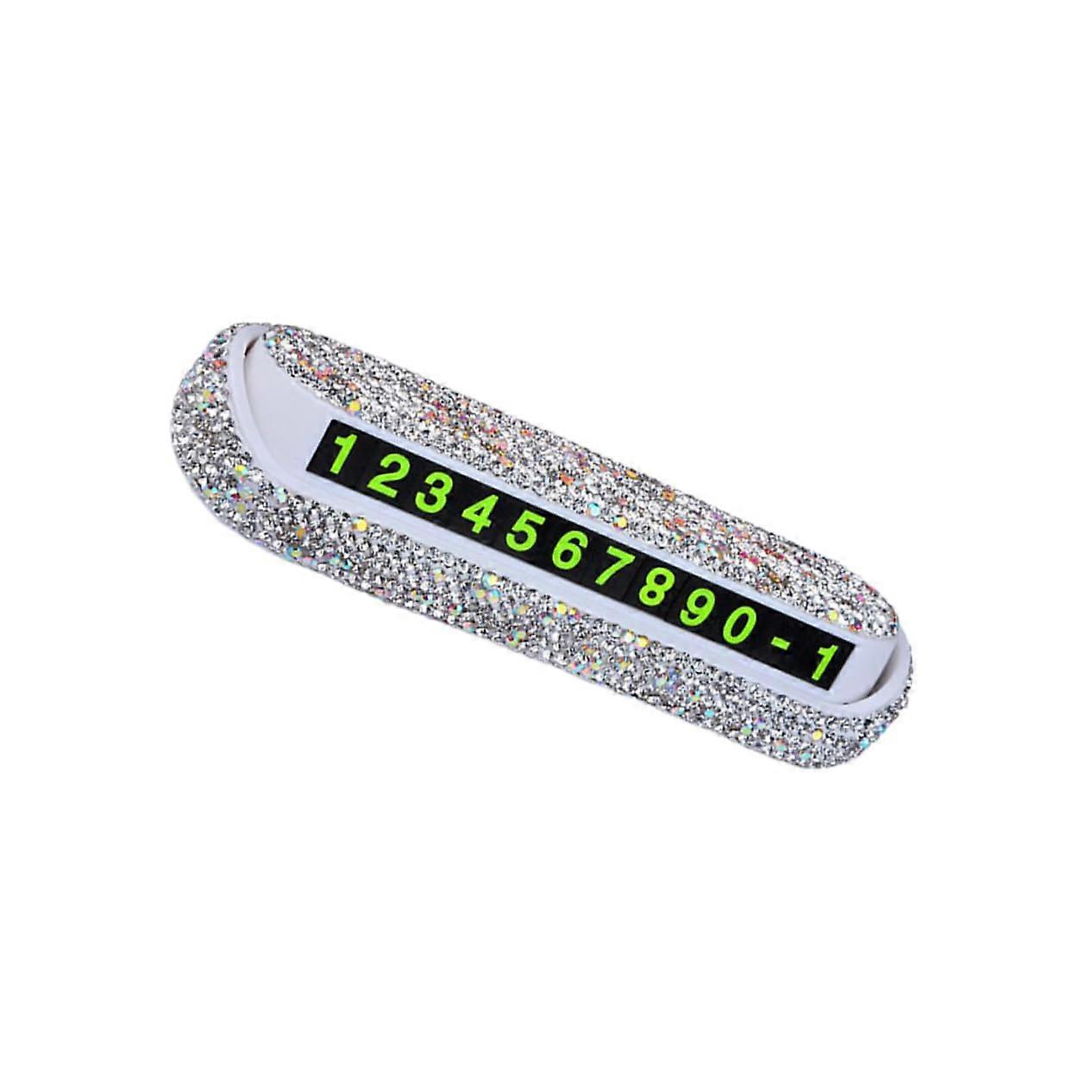 Temporary Parking Number Plate with Night Visible Display, Windshield Mount, White Rhinestone Design