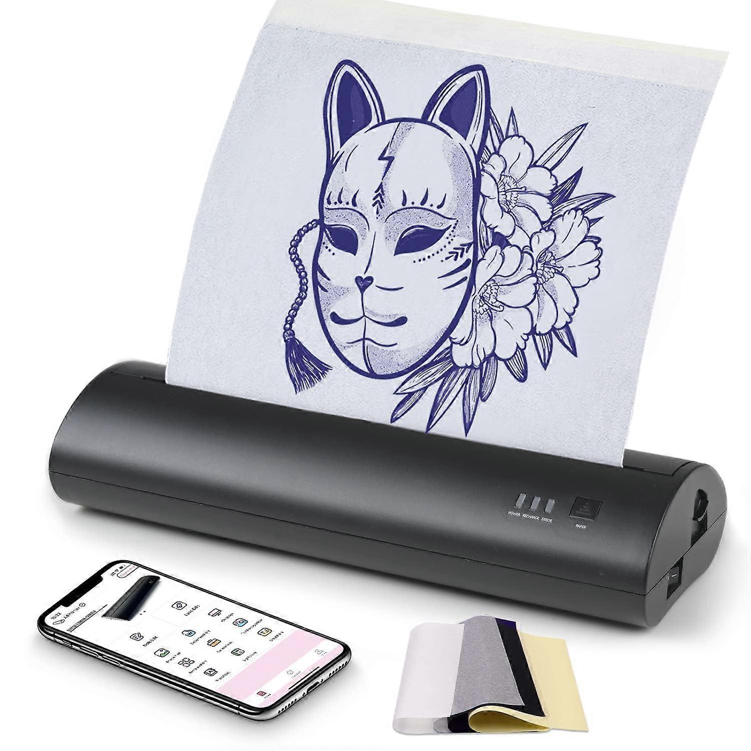 Cordless Tattoo Stencil Printer with 10 Sheets Paper, Rechargeable Thermal Copier for iOS