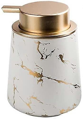 Ceramic Soap Dispenser with Golden Pump, Refillable Marbled Bottle for Bathroom and Kitchen