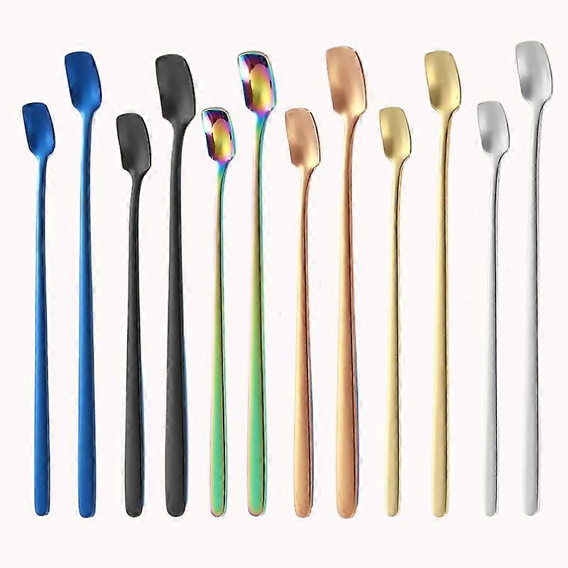 Long Handle Stainless Steel Coffee Spoons Set, Mirror Polished, MultiColor, 6 Pack