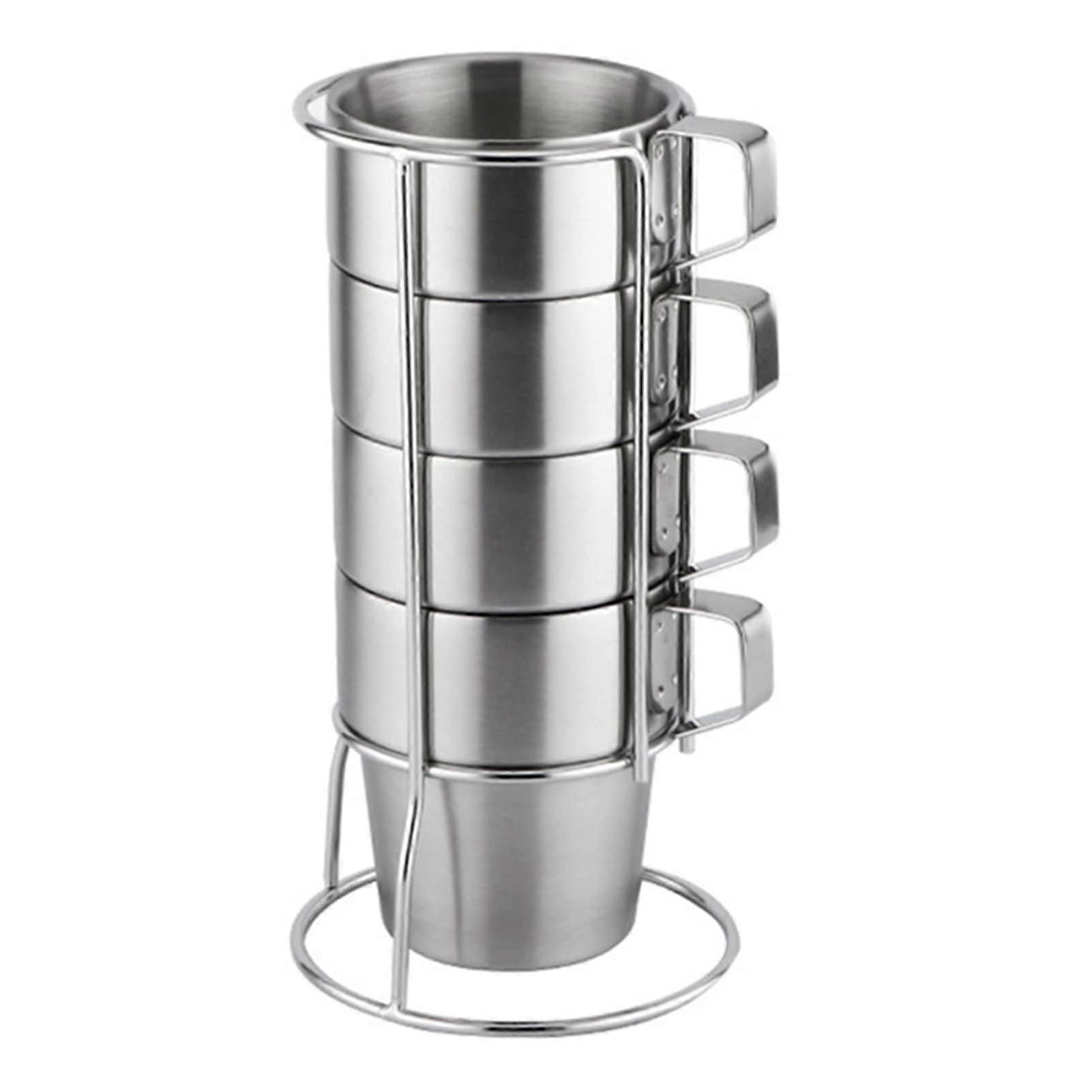 4 Pcs Stainless Steel Coffee Mug Set, Double Wall Insulated Stackable Cups with Ergonomic Handle