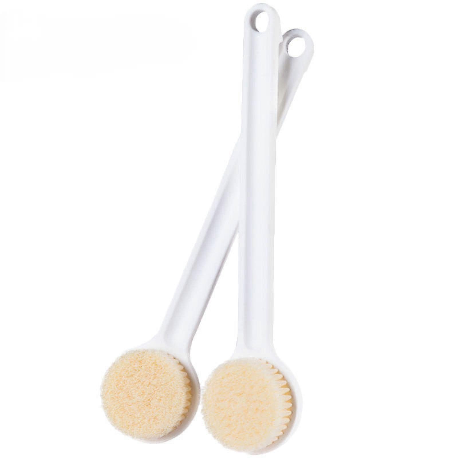 Bath Brush with Long Handle and Soft Bristles for Back Scrubber, White Exfoliating Shower Tool