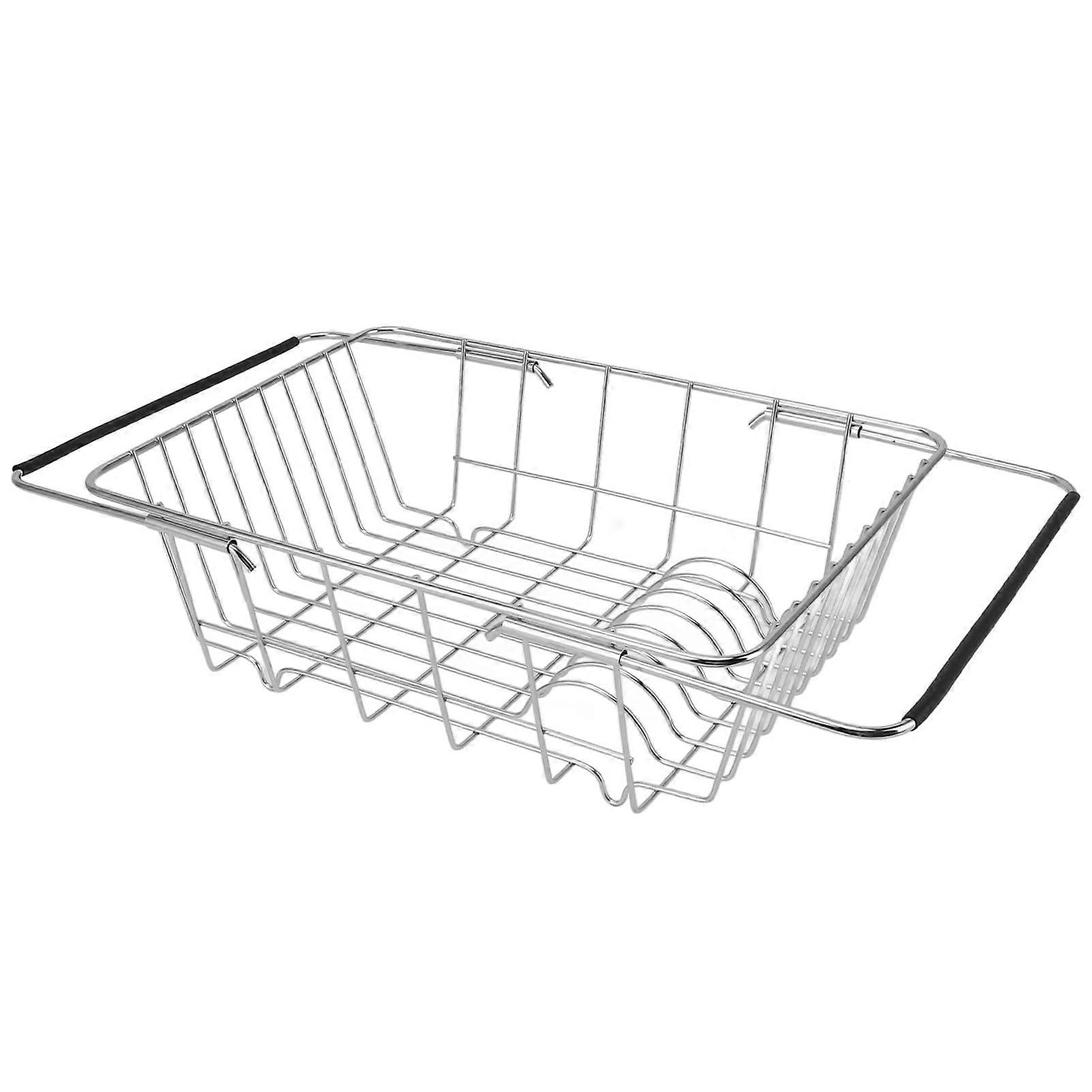 Over Sink Dish Drying Rack Adjustable Stainless Steel with Removable Basket Space Saving Design