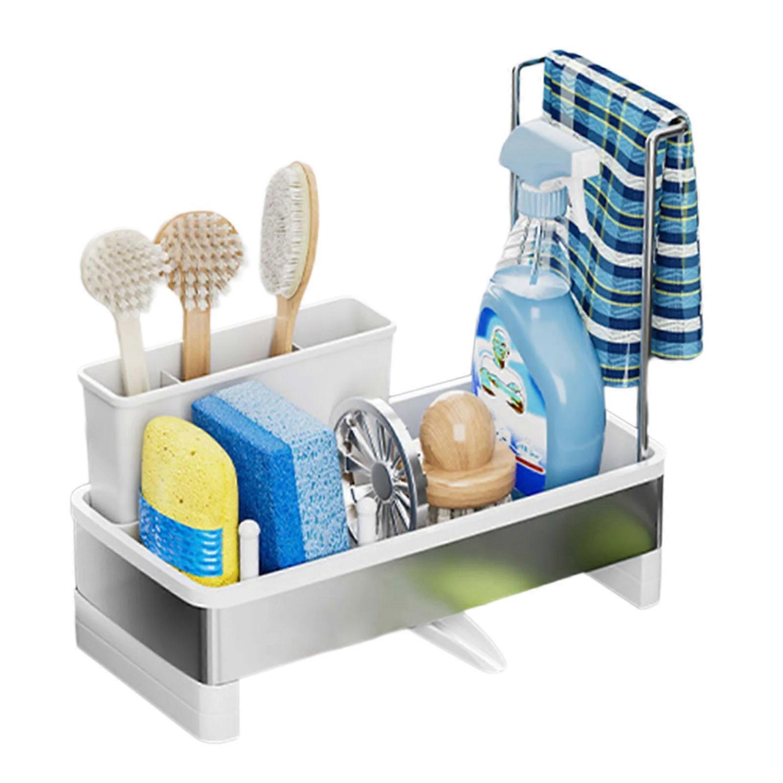 Efficient Kitchen Tool Holder For Sponges Brushes And Soap Featuring Hollow Structure Enabling Rapid Drainage Drying  White