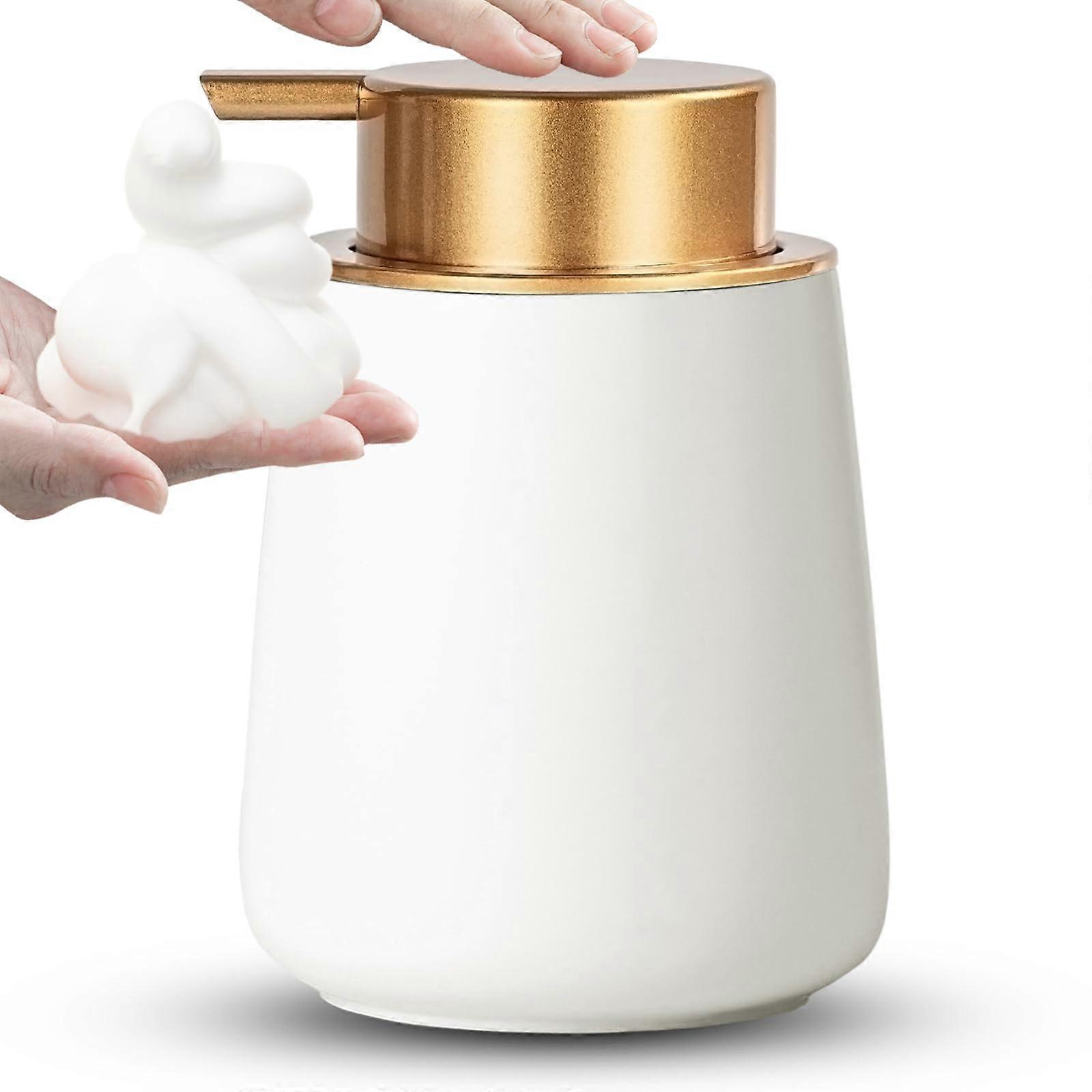 White Ceramic Foaming Soap Dispenser 12 Oz with Large Press Pump for Bathroom and Kitchen