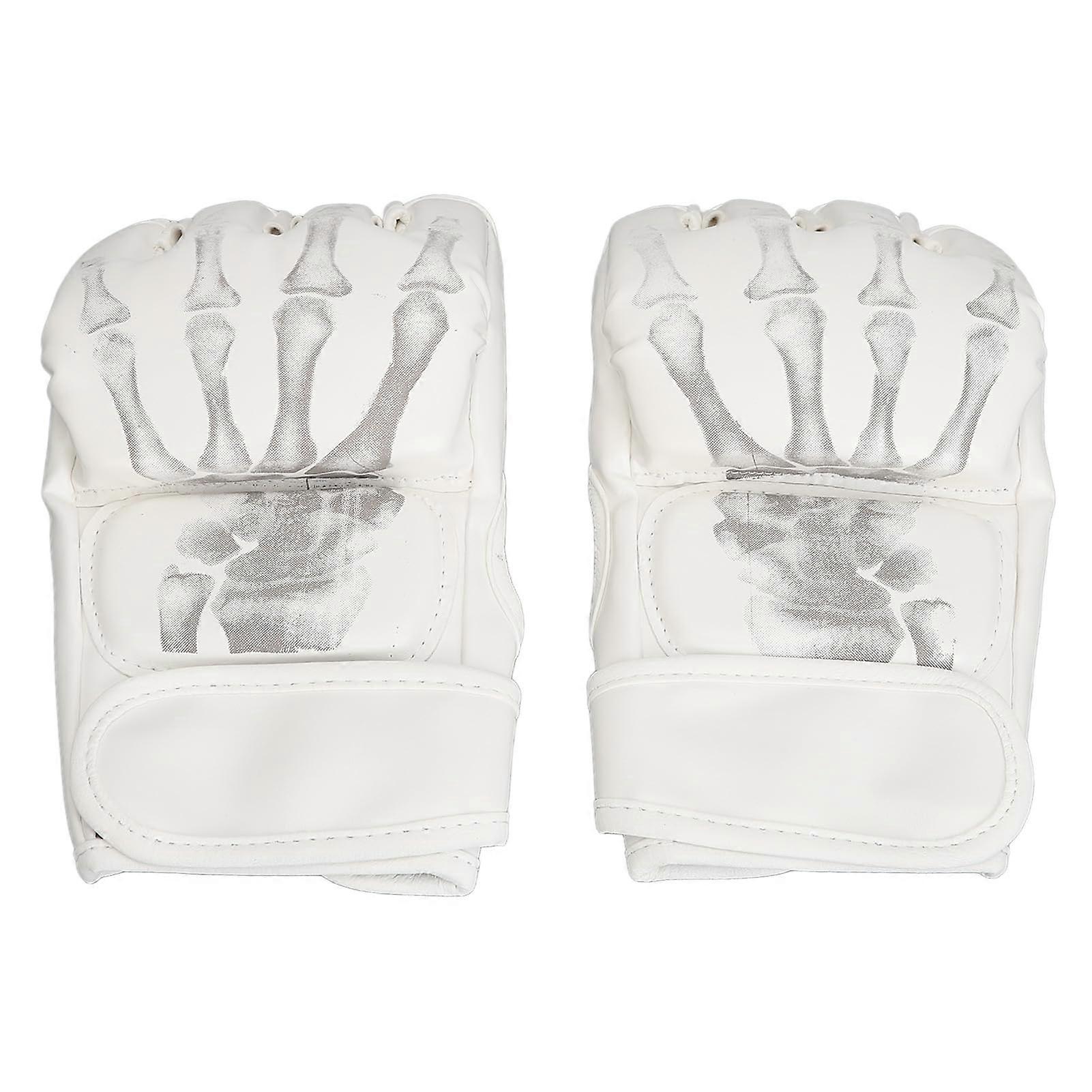 Breathable Boxing Gloves with Elastic Strap for Training, Half Finger Kickboxing Gloves White