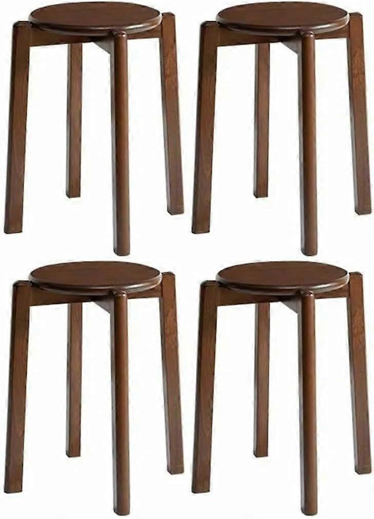 Set of 4 Vintage Round Stackable Stools, SpaceSaving Brown Reception Seating