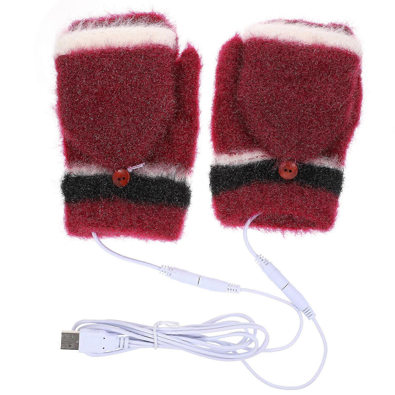 USB Powered Heated Gloves Knitted Half Finger Type 1Pair for Winter