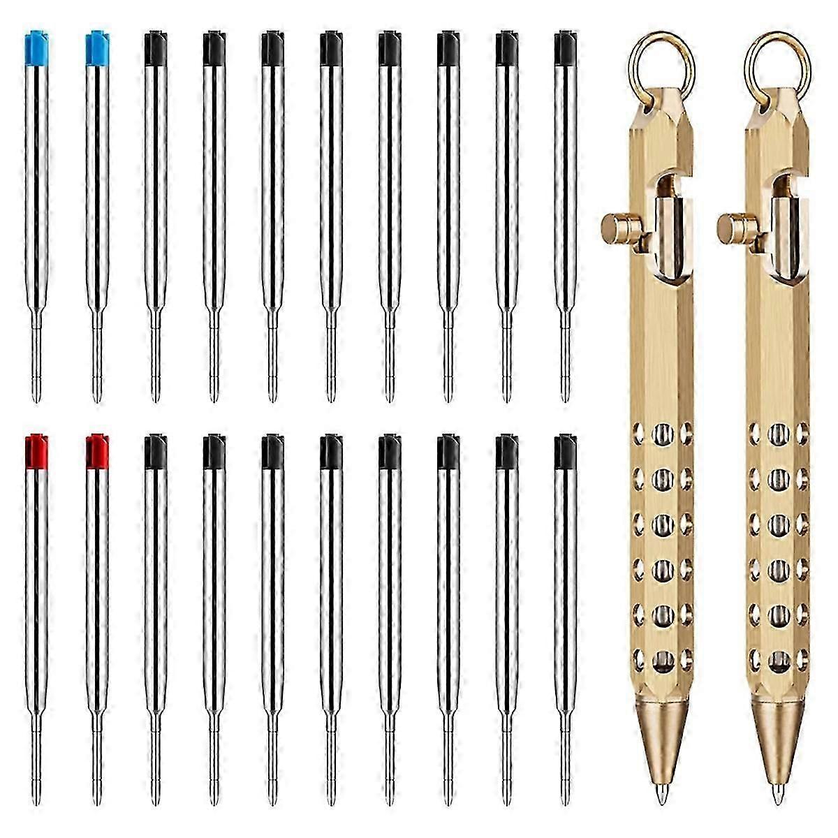 2Pack Bolt Action Pen Set, Hexagonal Solid Brass Pocket Pen with 20 Ballpoint Refills A