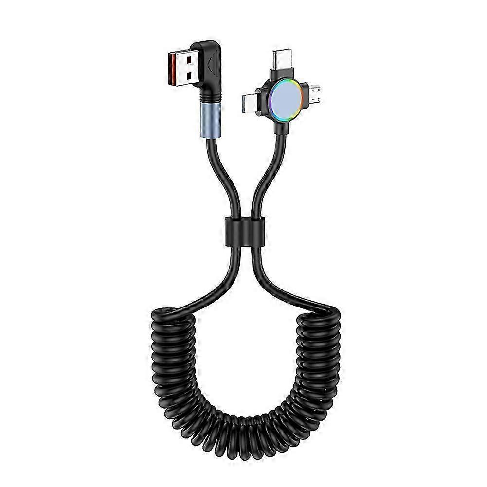 3 in 1 Spring USB Charge Cable RGB 6A Type C Micro-USB Fast Charging Data Cable B