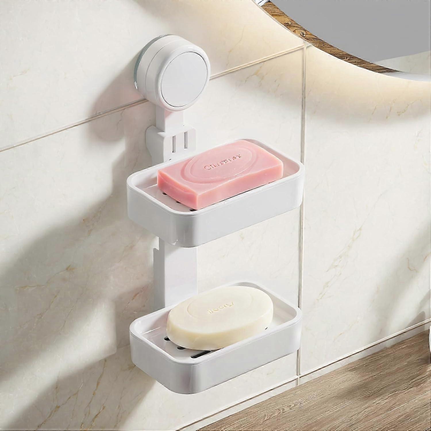 Double Soap Dish with Suction Cup, Wall-Mounted Soap Box without Drill