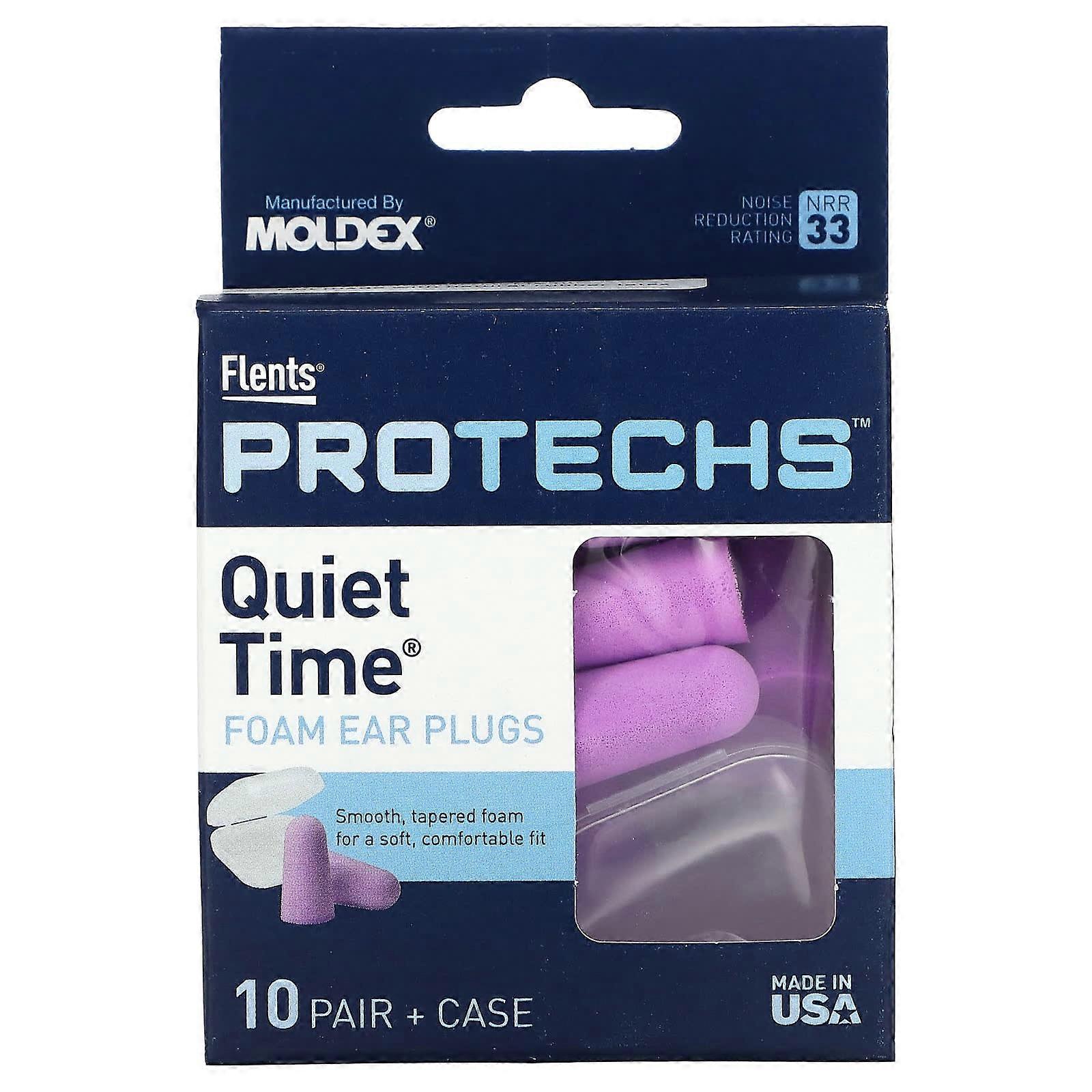 Flents, Protechs, Quiet Time Foam Ear Plugs, 10 Pair + Case, 3-Pack