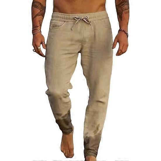 Men Pants Drawstring Elastic Waist with Side Pockets Solid Color Casual School