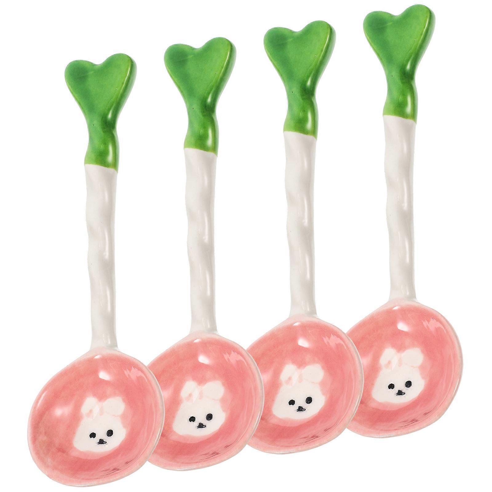 Ceramic Spoon Rabbit Pattern for Soup Serving 16Pcs Hand Painted