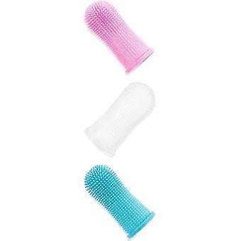 Hundtandborste för hundar Mjuk fingertandborste tillverkad av livsmedelssäker silikon för hundar, katter och husdjur - 360 heltäckande borst set med 3 (transparent+p