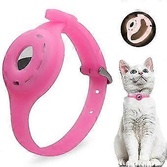 Dww-Silicone AirTag Protective Case (Pink), AirTag Collar Holder for Dogs and Cats, Illuminated Collar Cover for Cats, Anti-Lost Design, Fits Small Do