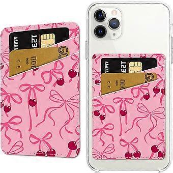 Bowknot Phone Card Holder Leather Cell Phone Wallet Stick on Adhesive Credit Card Holder Slim Double Pocket Sticker for Back of Phone Case Compatible