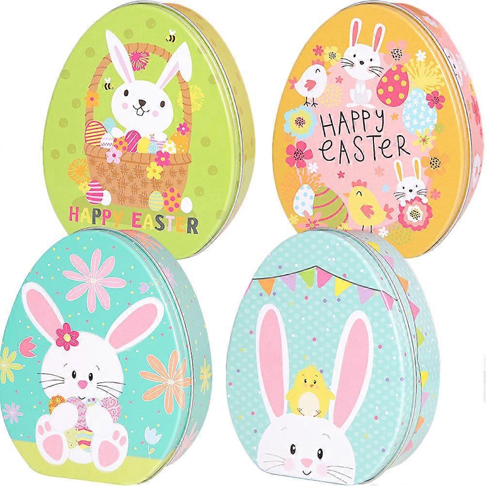 Rabbit Pattern Biscuit Storage Boxes Easter for Storage Use 4Pcs Tinplate