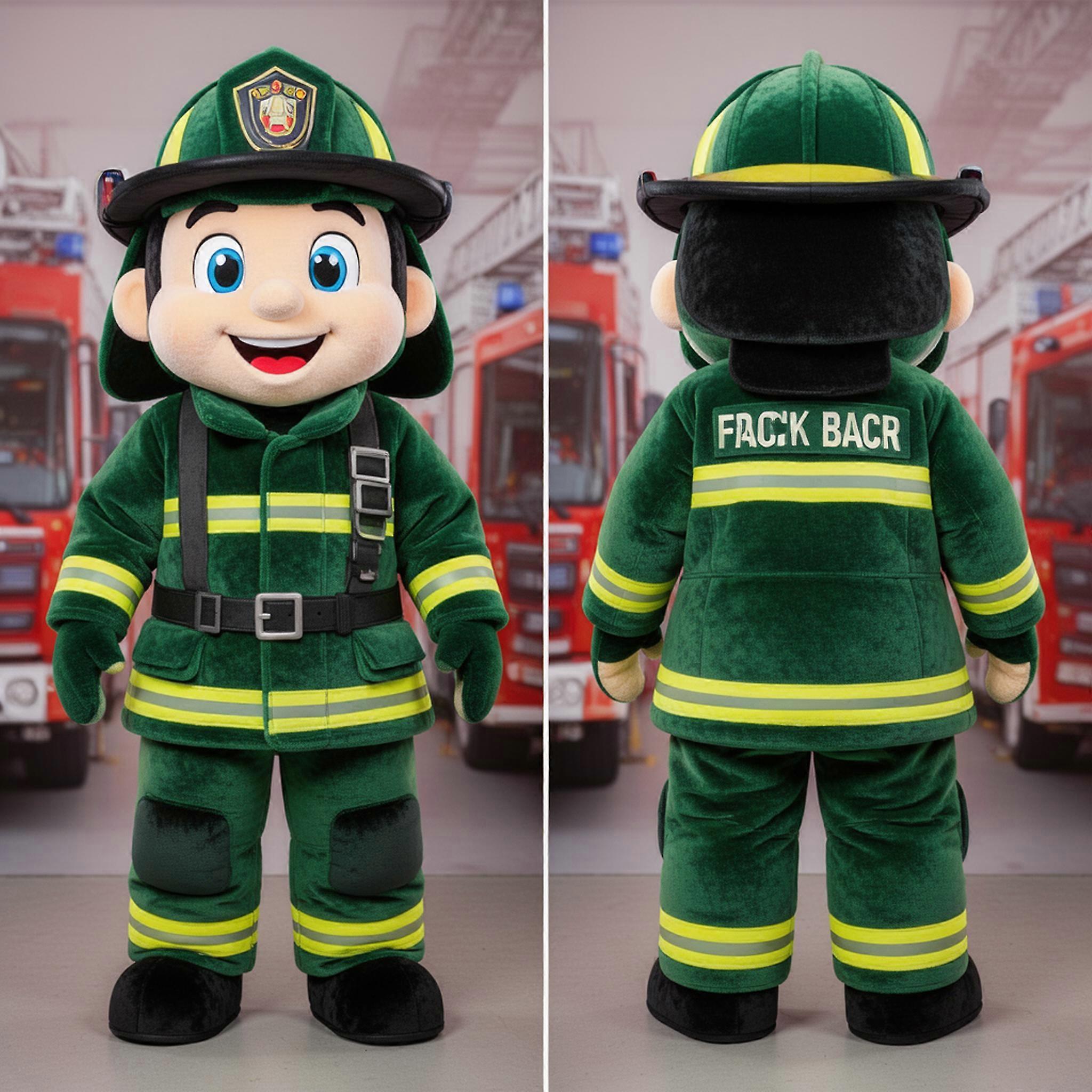 MASTICOT Forest Green Playful Fire Fighter Mascot