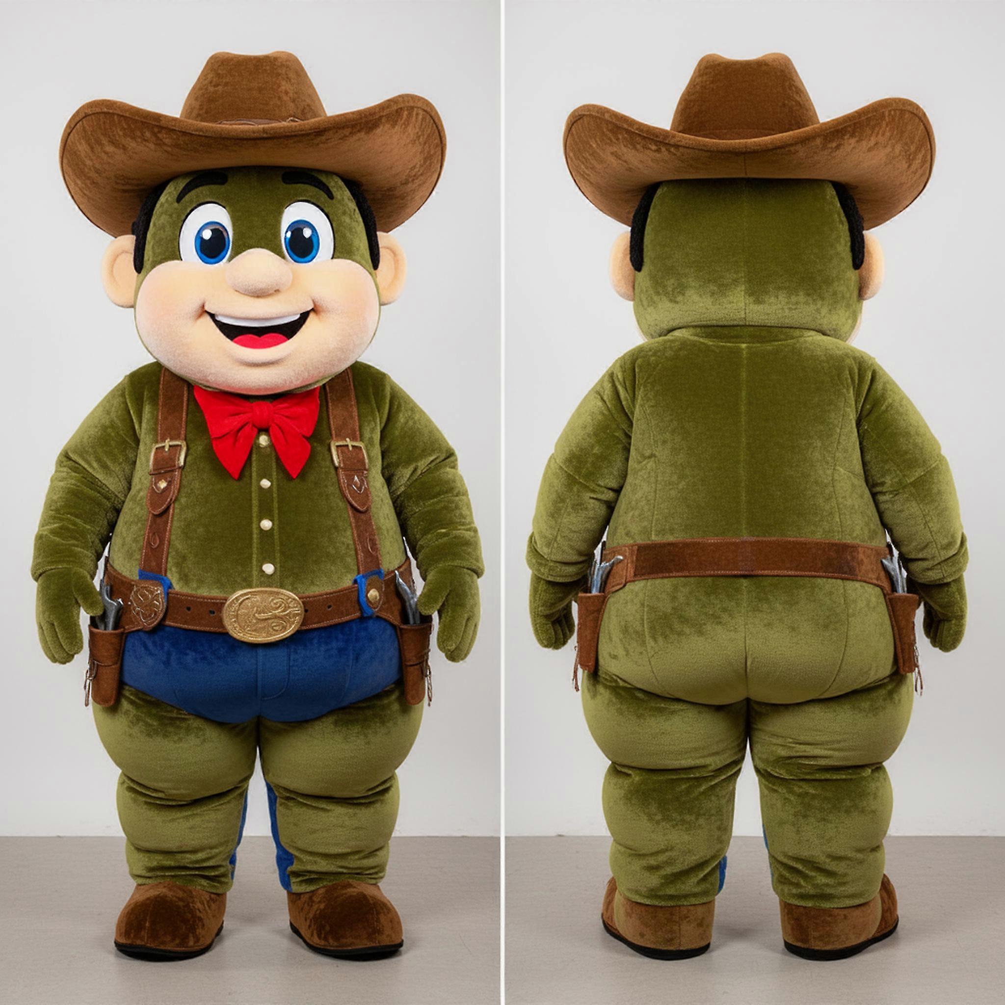 MASTICOT Olive Green Friendly Cowboy Mascot