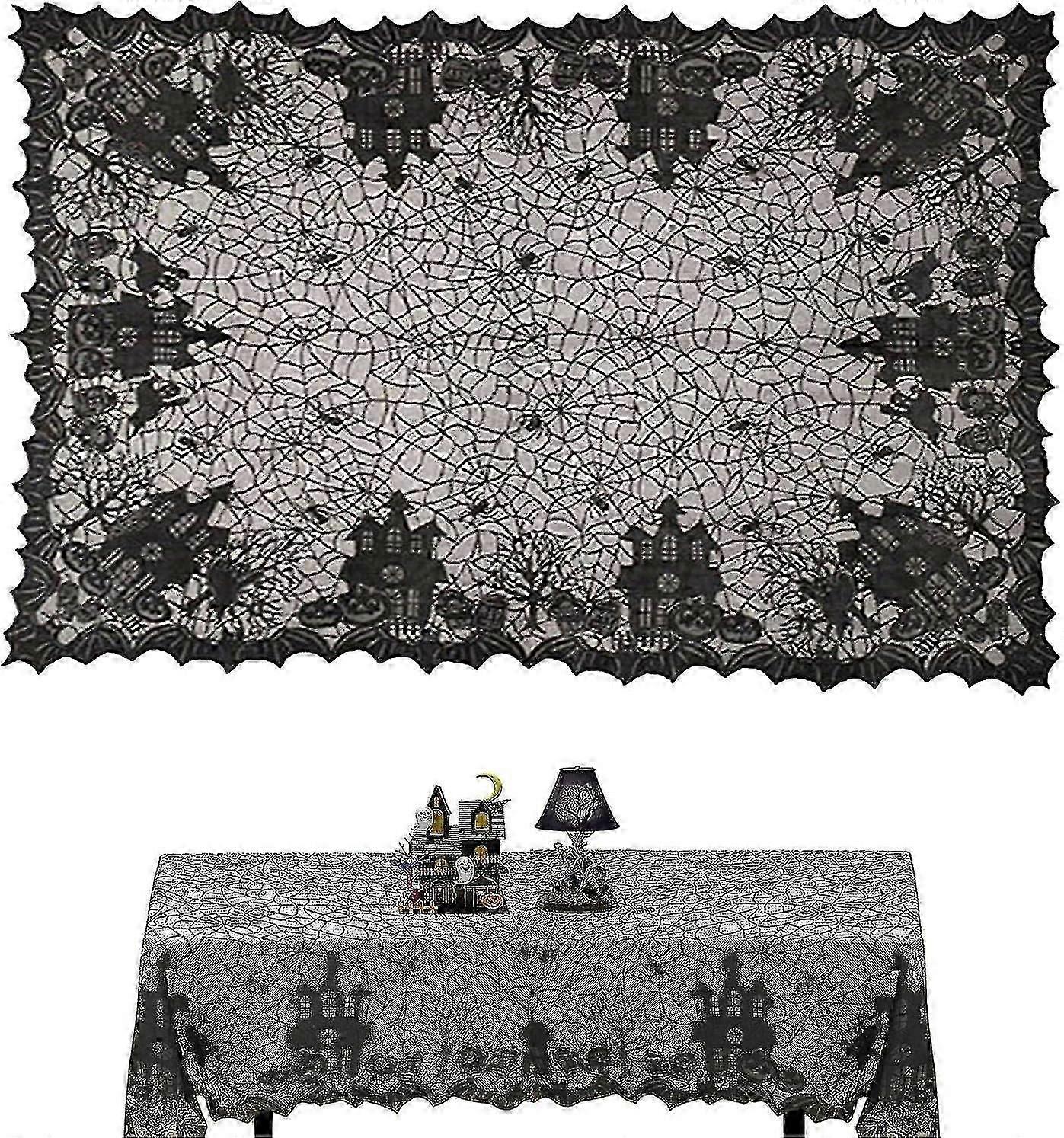 Halloween Spider Web Tablecloth - Black Lace Rectangle Decor