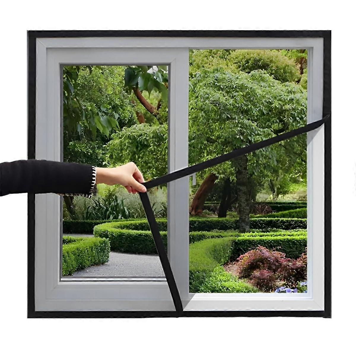 Magnetic Window Screen 160x200cm Black Polyester Mesh for Windows, InsectBlocking Ventilation