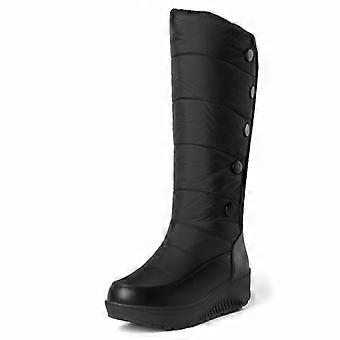 Warme, hohe Schneestiefel für Damen, Winterschuhe, lässige Keilstiefel, wasserdicht, mit dickem Plüsch, in Schwarz, Rot und Weiß, kniehoch.