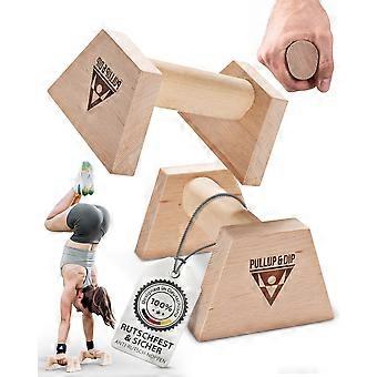 Push-up bars van hout inclusief polsbandages - ergonomische handstandhandvatten voor bovenlichaamstraining