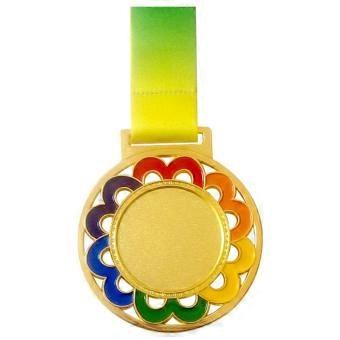 1Pcs Flowers Colour Medal With Color Ribbon Gold Silver Copper Color Blank Medals Suitable For Various Competitions Souvenir