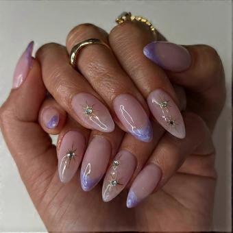 Medium Glossy Purple French Almond Press On Nails
