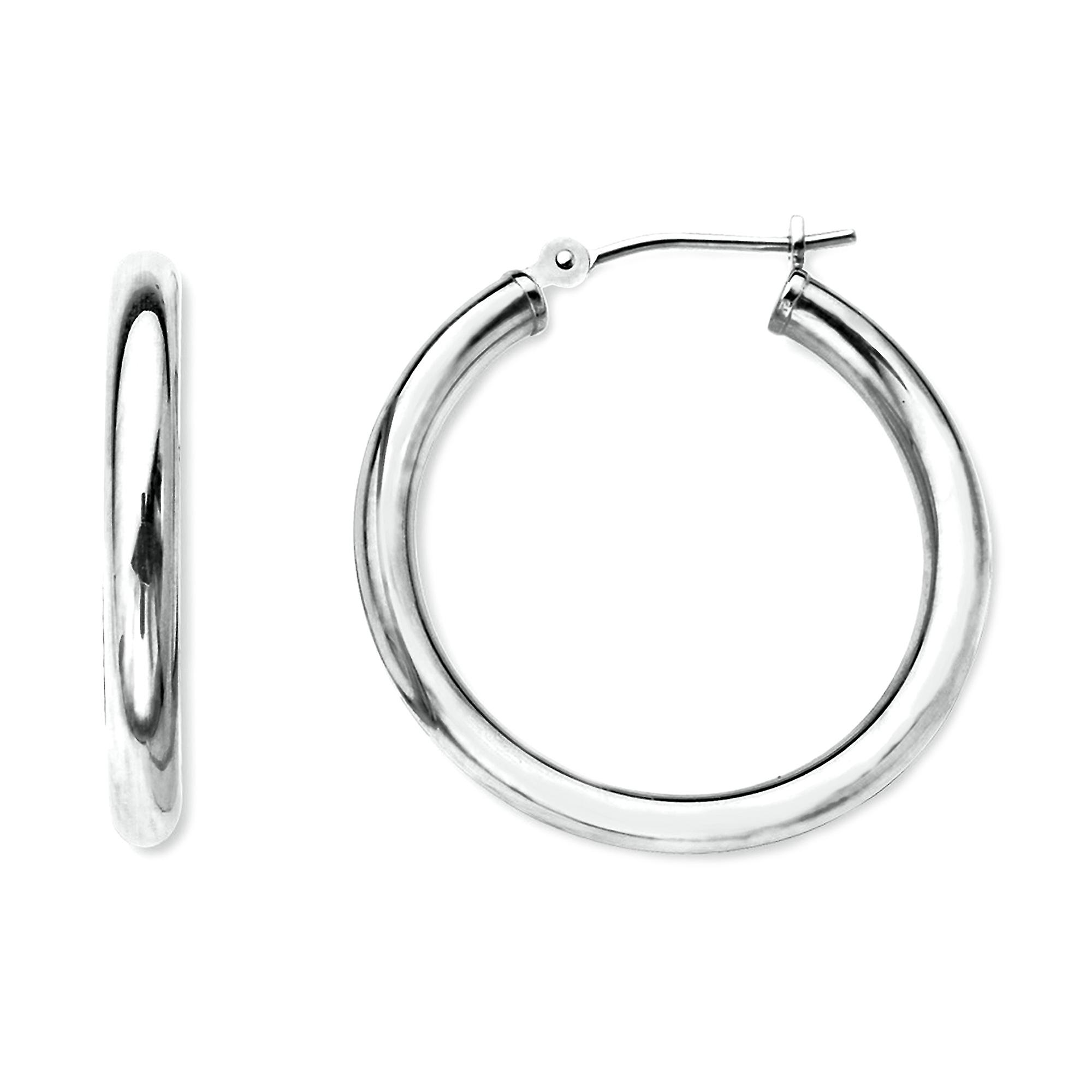 Orecchini A Cerchio In Oro 10K Bianco – Tubo Tondo Lucido 2 Mm – Diametro 50 Mm – Chiusura A Scatto – Gioielli Per Ogni Giorno