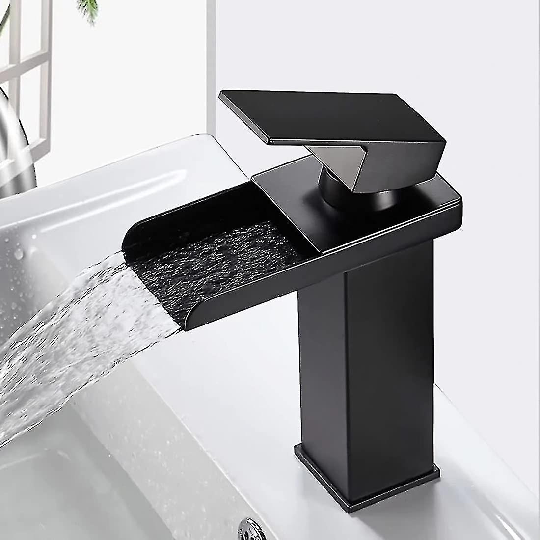 Bathroom Faucet Black Waterfall Bathroom Faucet Rectangular Single Hole ...