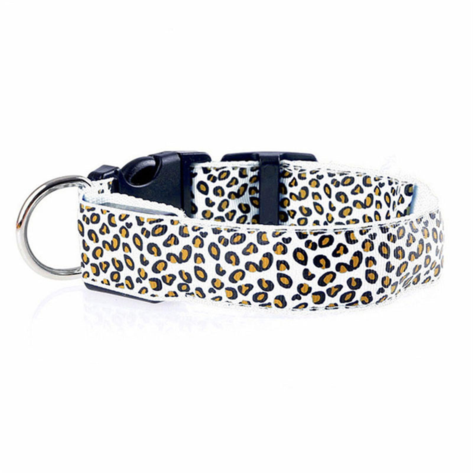 New Leopard Print LED Dog Collar Luminous Adjustable Glowing Collar Pet Night Safety Nylon Collar