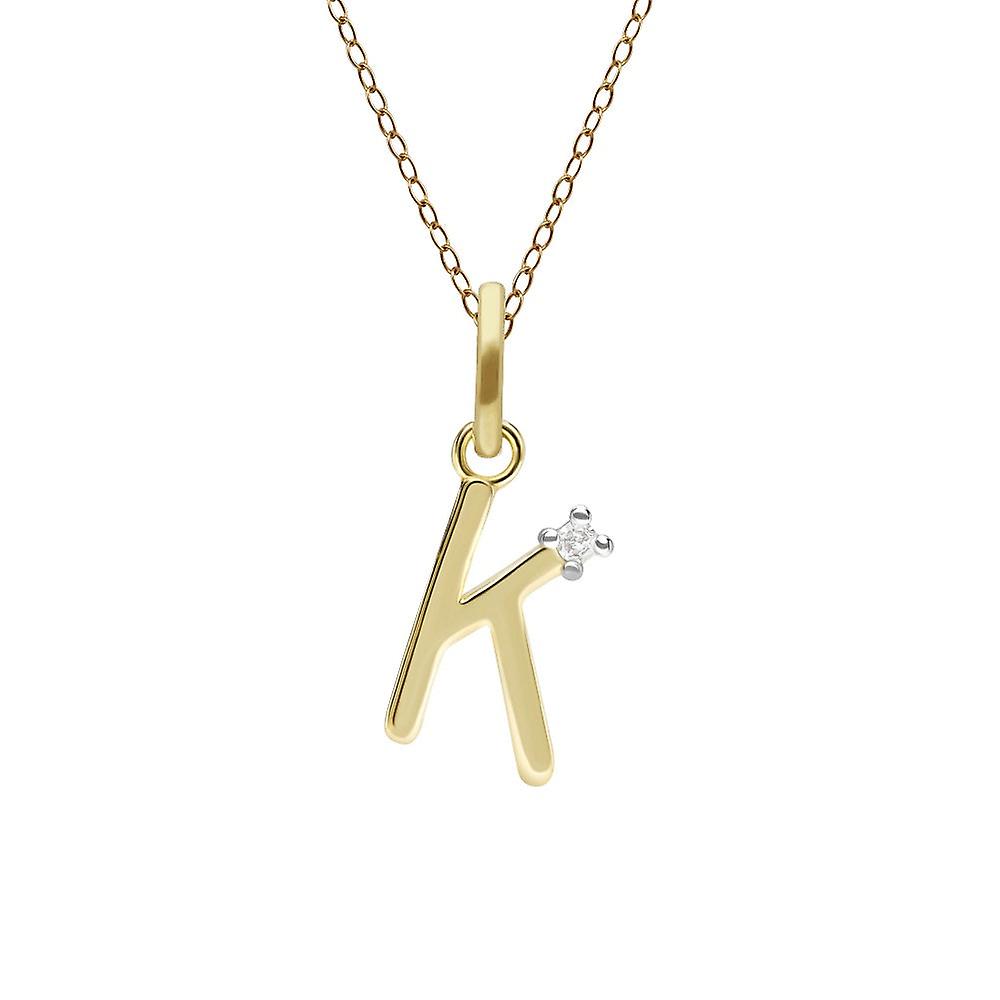 Initial K Diamond Letter Necklace in 9ct Yellow Gold