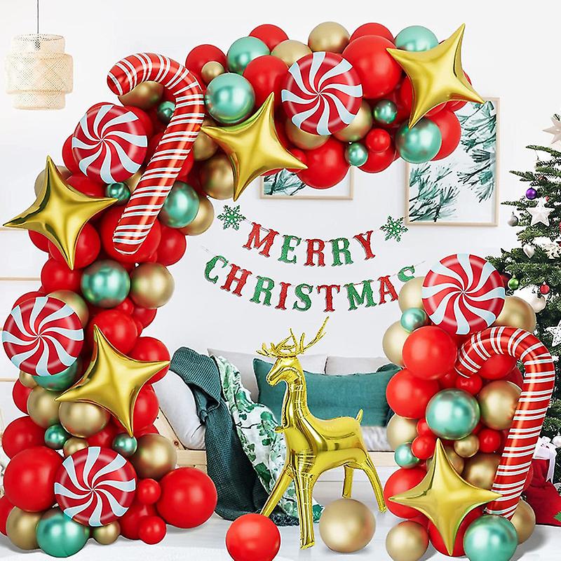 Christmas Balloons Garland Arch Kit Foil Reindeer Candy Cane Balloons