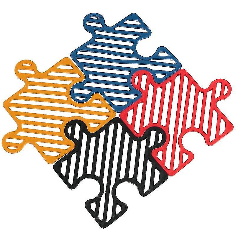 Coasters 4pc Creative Puzzle Shape Table Coffee Placemat Kitchen Accessories Blue Yellow Black Red Striped