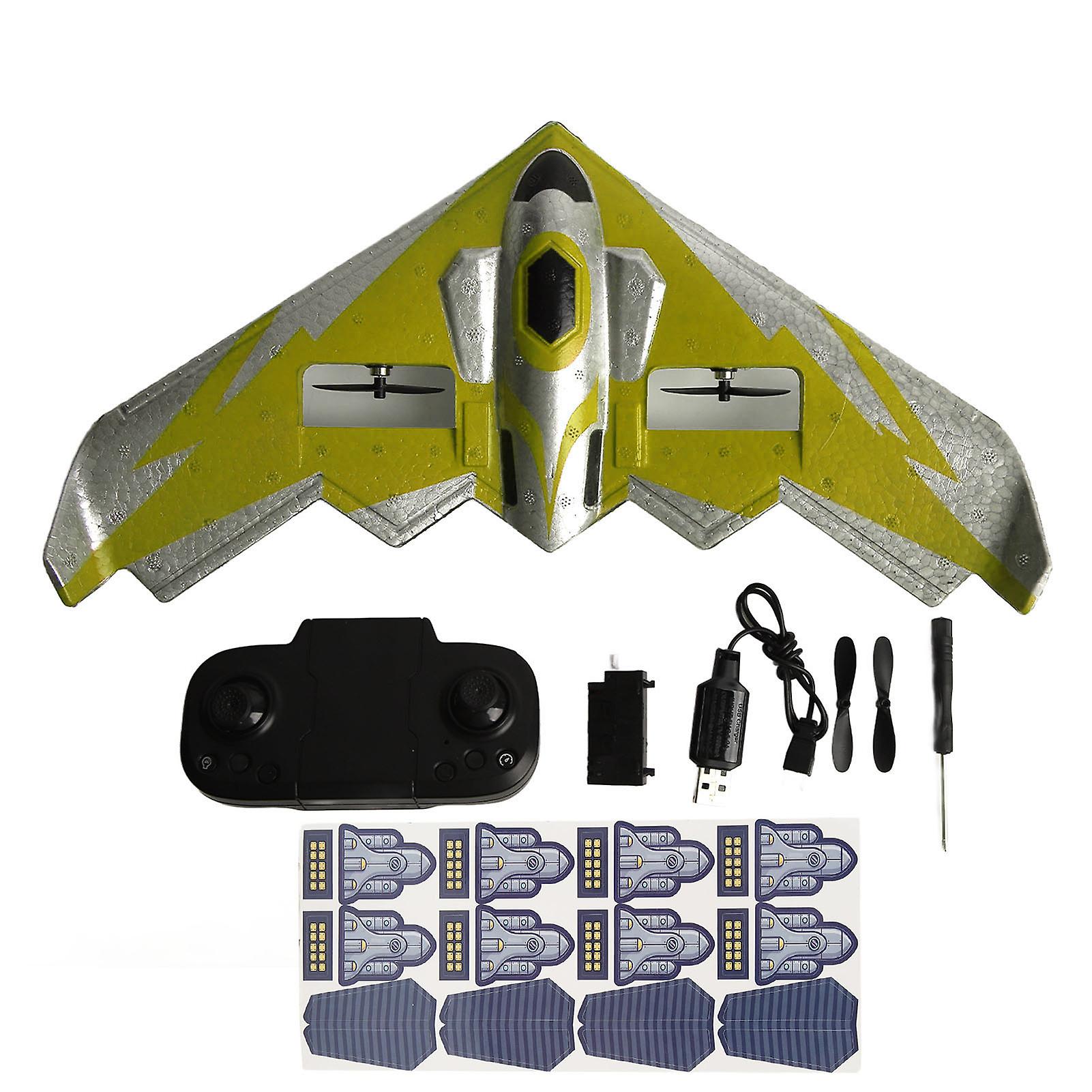RC Plane Kit Glider Remote Control Airplane EPP Foam Aircraft with LED Light for Beginners Adults Kids Yellow 2 Batteries