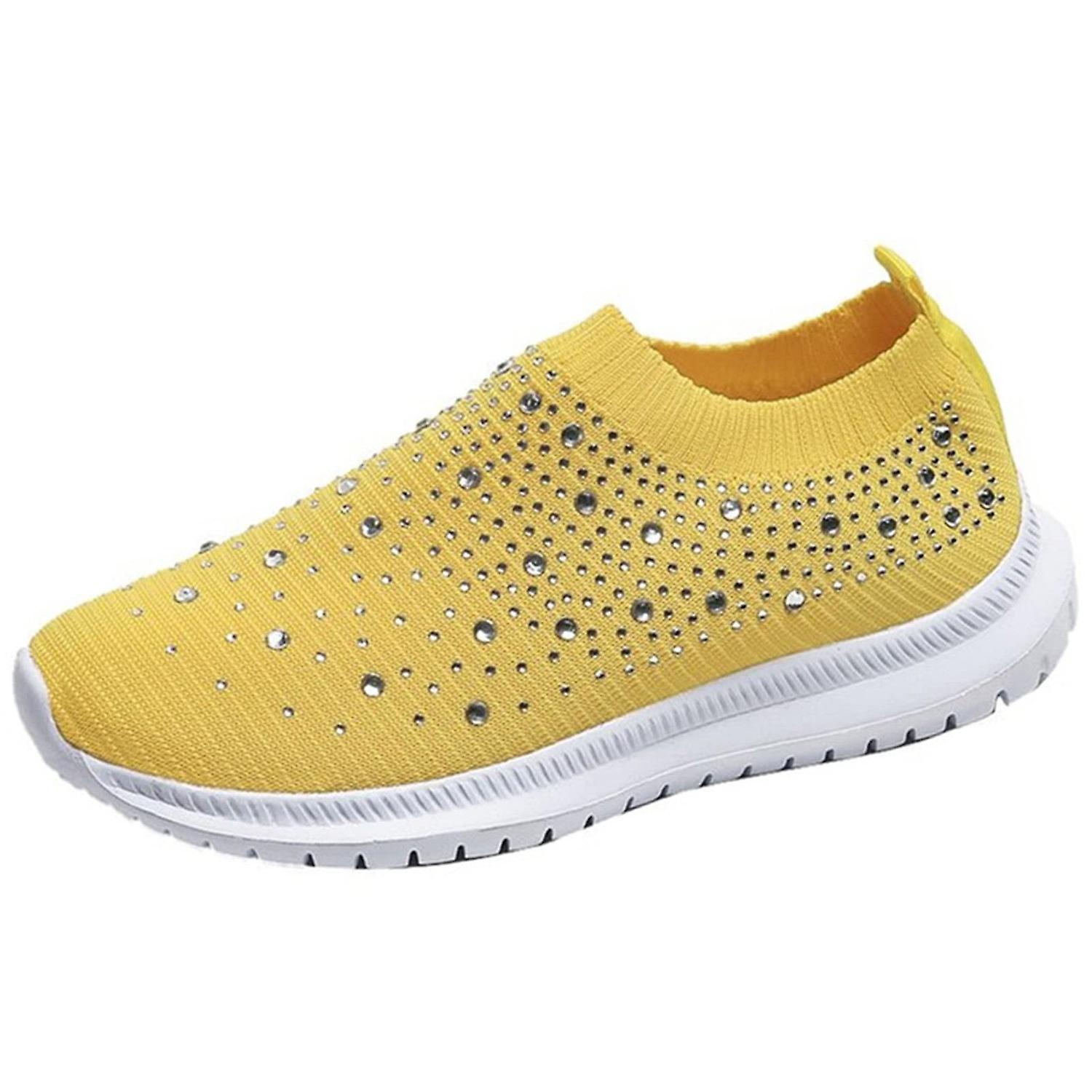 Womens Rhinestones Glitter Fashion Mesh Walking Shoe Casual Slip-ons Breathable Non-Slip Comfortable