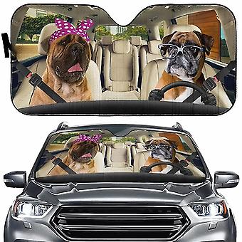 Gestroomd patroon Boxer hond rijden Auto voorruit zonnescherm, grappige Boxer familie honden zonneklep beschermer zonnescherm voor auto vrachtwagen SU ~ 20852