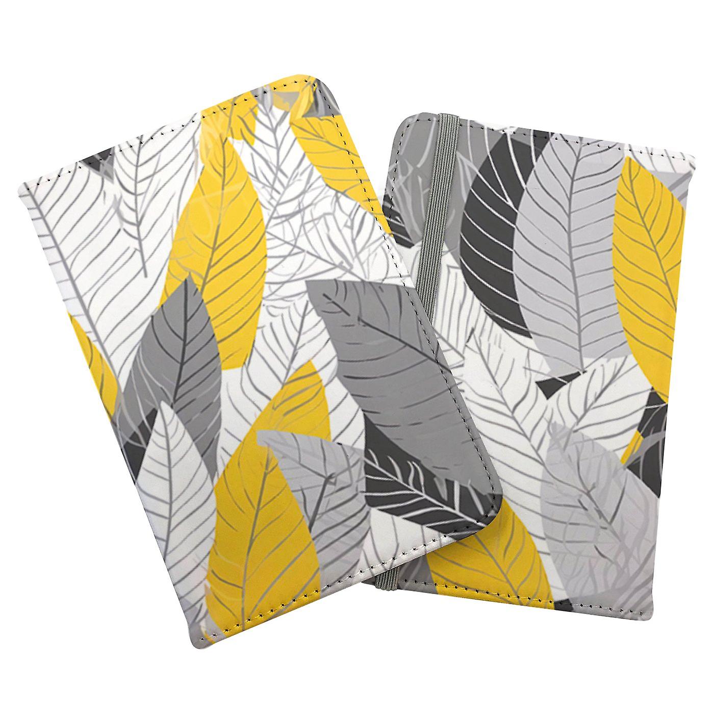 Yellow Grey Feather Leaves Passport Cover