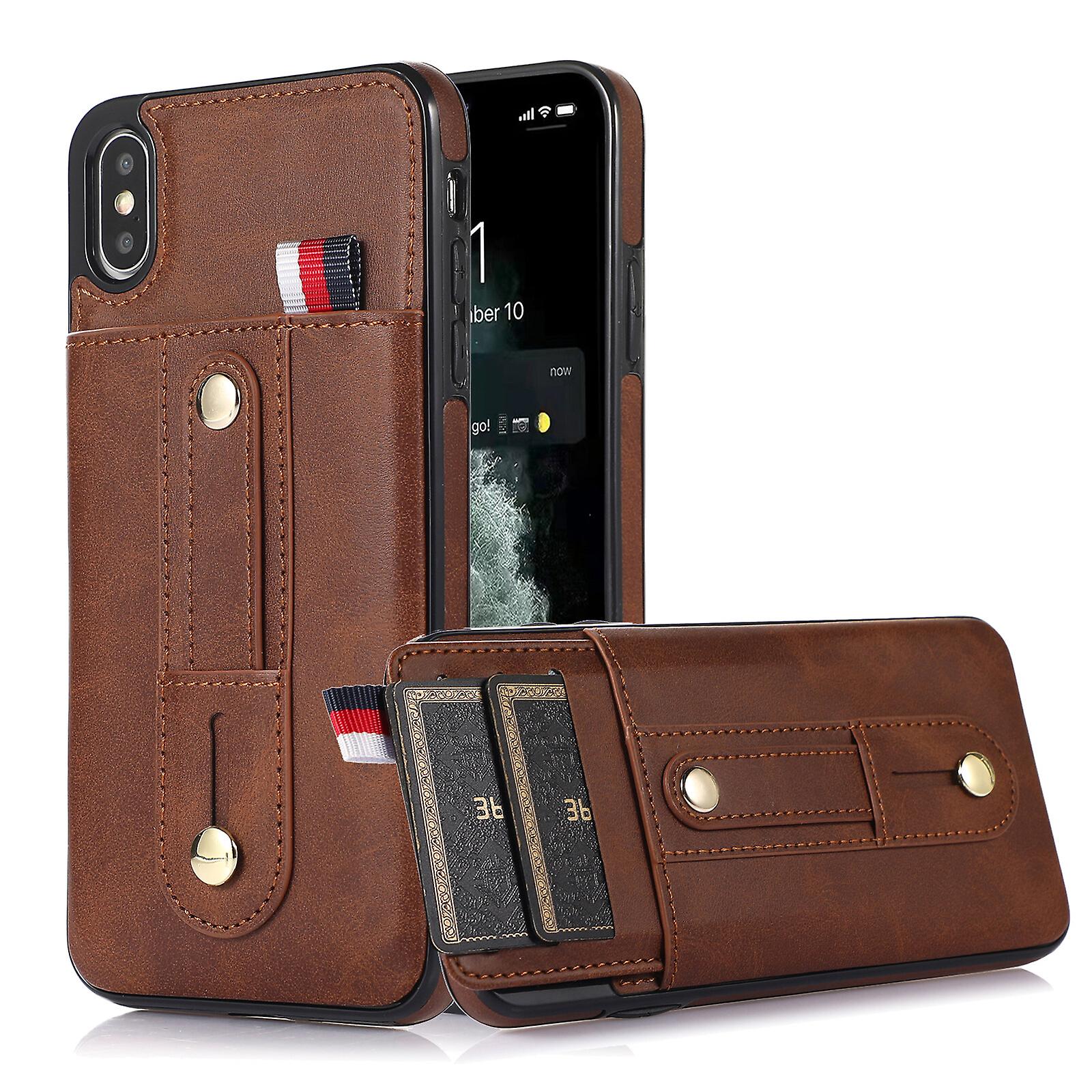 iPhone Xr Xs 14 13 12 11 Plus Pro Max Case, Leather Wallet Phone Case with Hidden Card Holder & Adjustable Leather Loop Strap Finger Ring Kickstand Ba