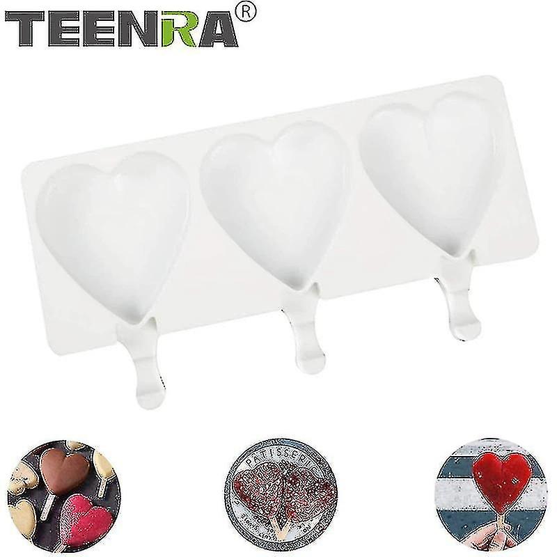 3 Cavities Silicone Ice Cream Mold Heart Shape DIY Homemade Ice Cube Tray Mould(White)