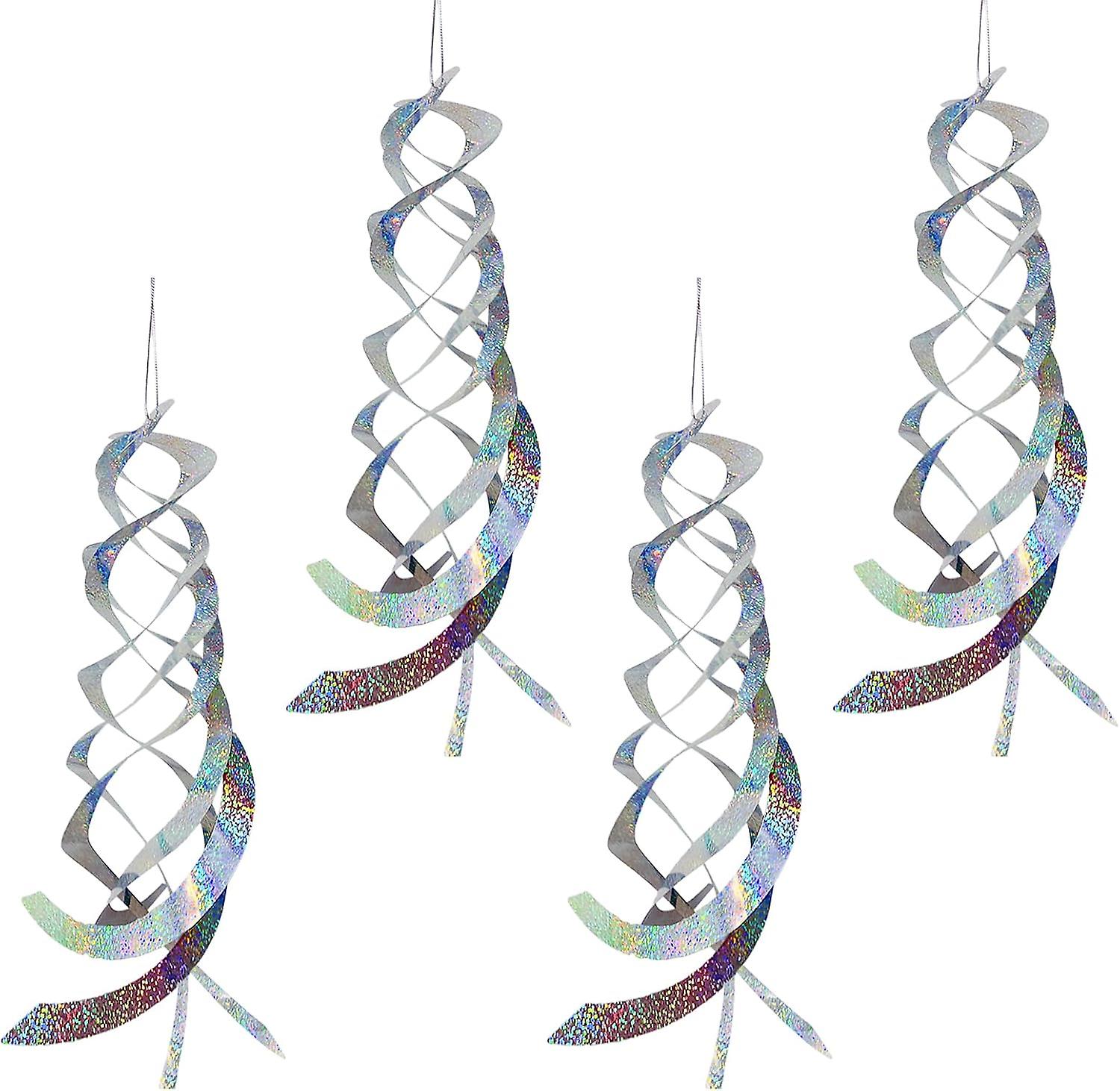 4 Pieces 20 Inches Silver Spiral Bird Reflectors Deterrents for Outside, Hanging Mylar Reflective Wind Spinner Bird Repellent Devices Keep Animals Awa