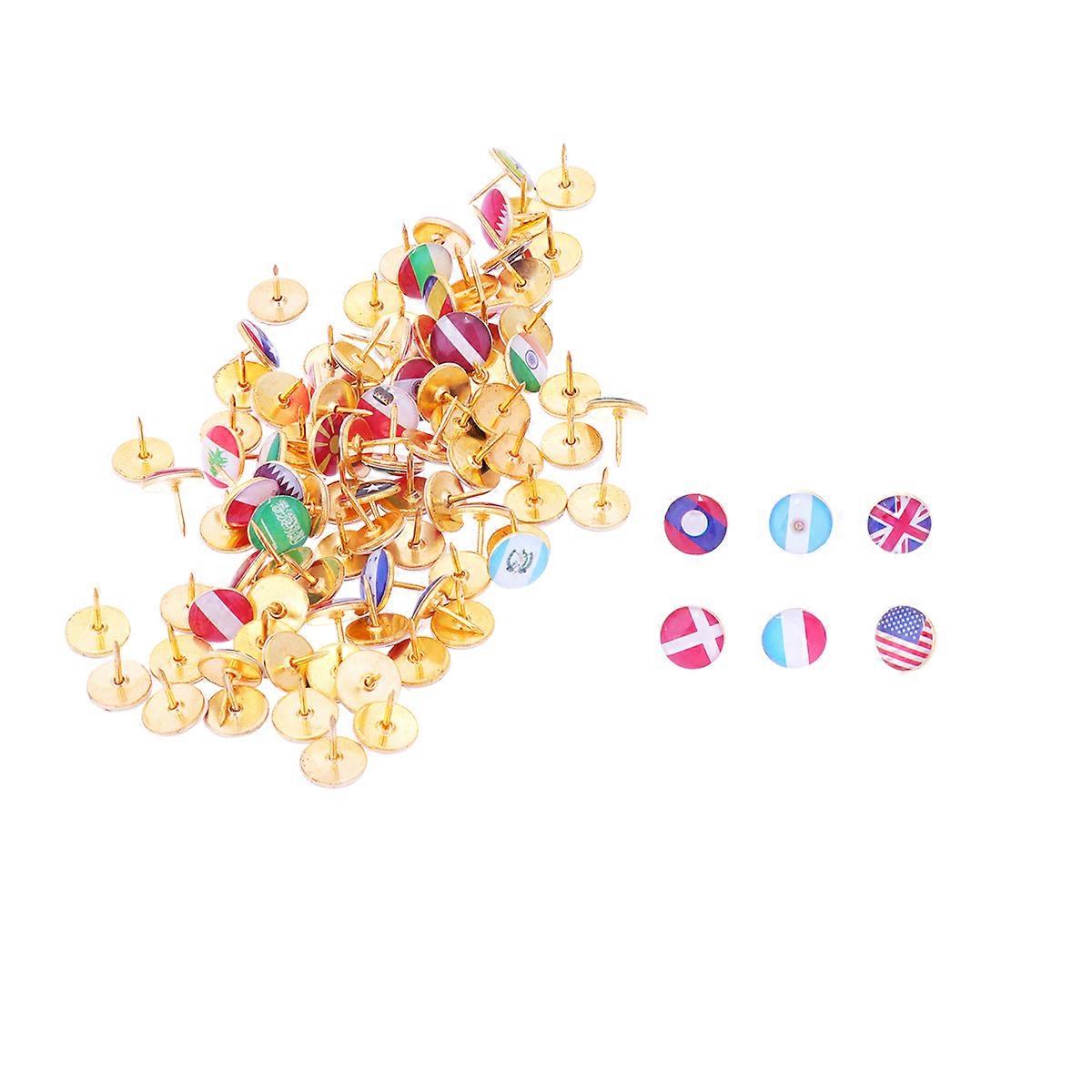 100Pcs National Pattern Drawing Pin Round Head Pushpins Decorative Thumbtack Drop Rubber Map