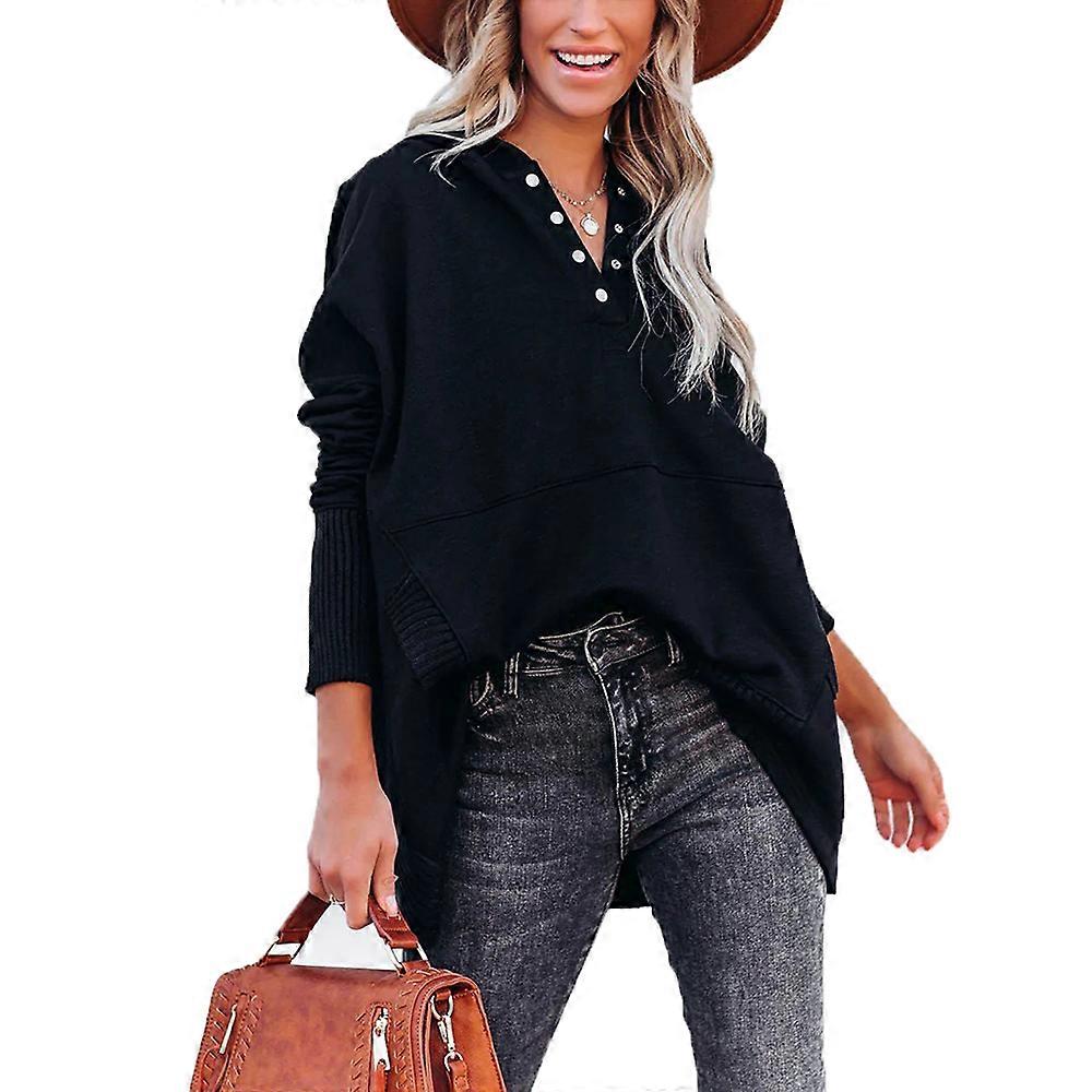 Moletom feminino com capuz botão placket oversized moletom pulôver casual manga comprida camisola jumper tops para outono inverno S-XXL